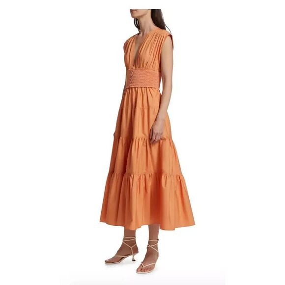 Derek Lam 10 Crosby Women's Sz 00 Peach Antara Cotton A-Line Midi Dress - Picture 13 of 13